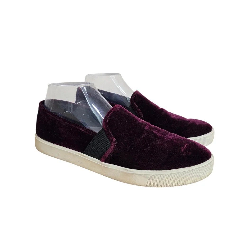 Vince Womens Size 9.5 Burgundy‎ Velvet Slip On Sneakers Round Toe Platform Shoes